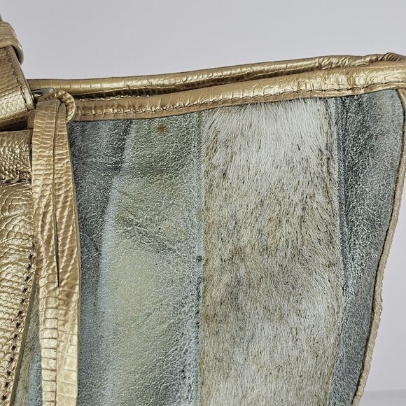 Brahmin Medium Classy Asher Leather Shoulder Tote Bag Gold Tones Calf Hair - Picture 5 of 16